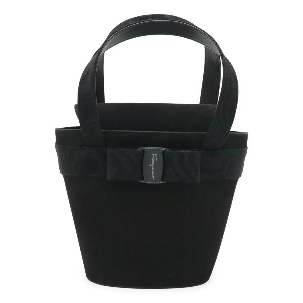 Salvatore Ferragamo Vara Ribbon Bucket Bag Handbag Suede Black